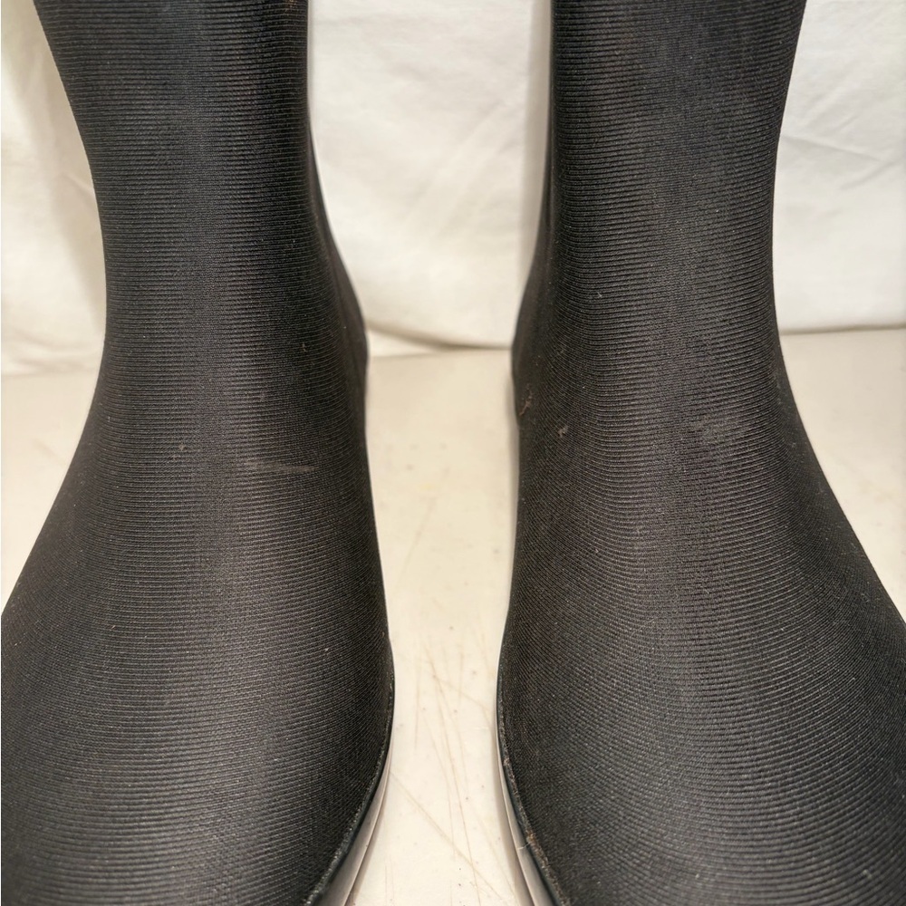 dav Women's Black Rain Boots with Pink Stripe on back size 6 height 10” scratch - Picture 5 of 9